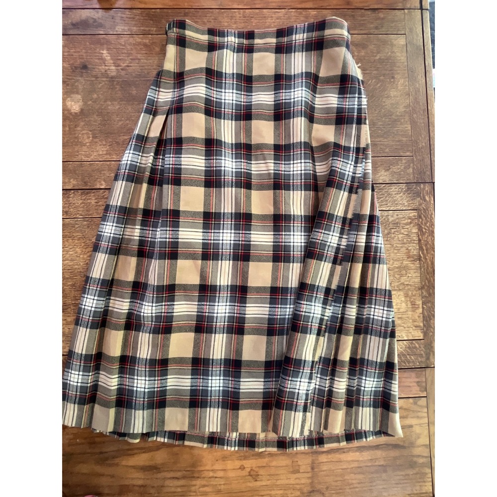 Deans of Scotland vintage pleated 100% wool midi skirt 14 plaid tartan academia
